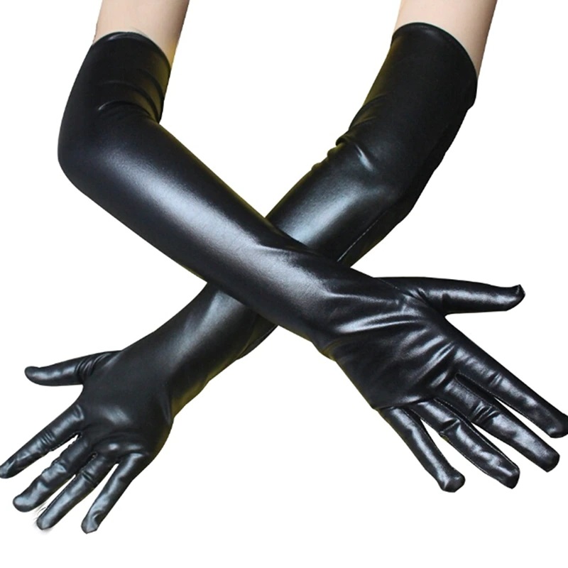 BDSM koženkové rukavice dlouhé